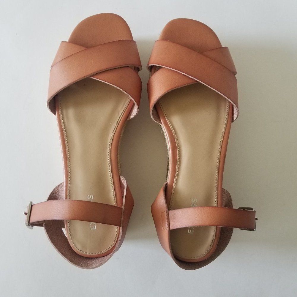 Express Tan Leather Platform Wedge Espadrille Sandals  size 10